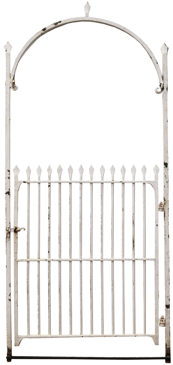 A Reclaimed Wrought Iron Garden Gate with Arched Frame