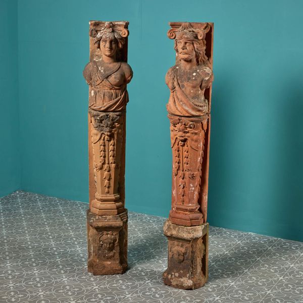 Pair of Antique Terracotta Herms of Classical Design