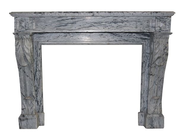 A Reclaimed Antique Louis XVI Bleu Fleuri Marble Fireplace