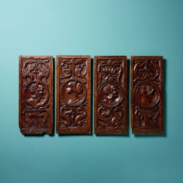 Set of Four 16th Century Carved Oak Romayne-Type Panels