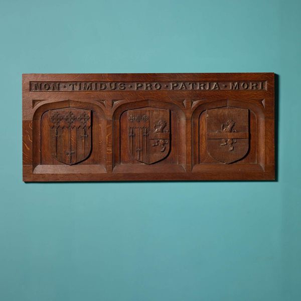 Carved English Oak Armorial Wall Panel