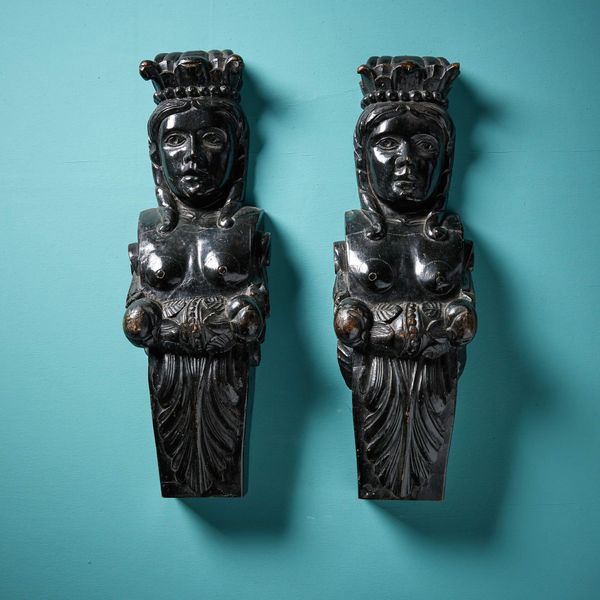 Pair of English Medieval Style Carved Caryatids