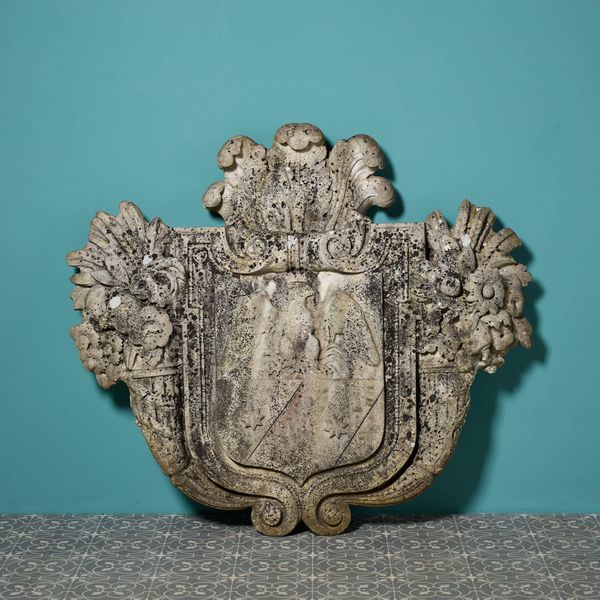 Large 19th Century Carved Carrara Marble Gibraltarian Armorial Crest