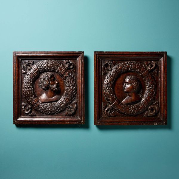 Set of 2 Handcarved 17th Century Oak Wall Panels