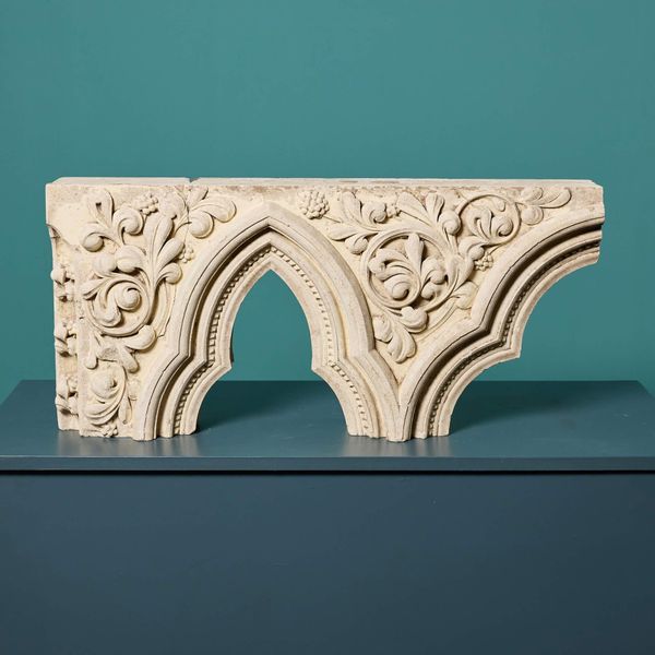 Carved Antique Limestone Window Fragment