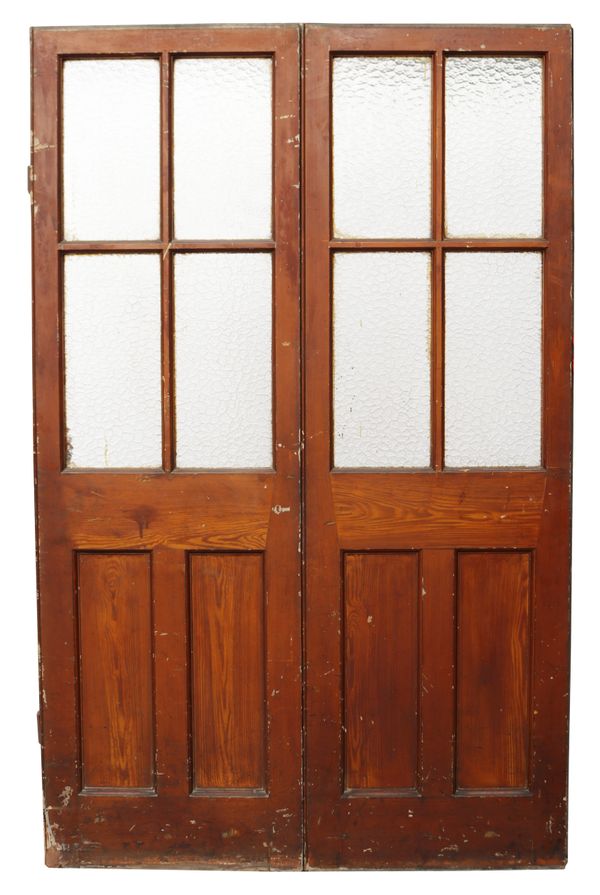 A Set of Reclaimed Pine Doors with Textured Glass