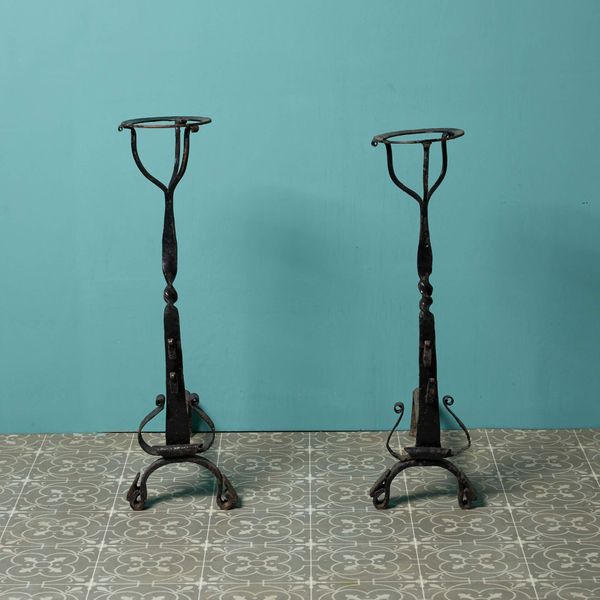 Pair of Reclaimed Georgian Style Wrought Iron Fire Dogs