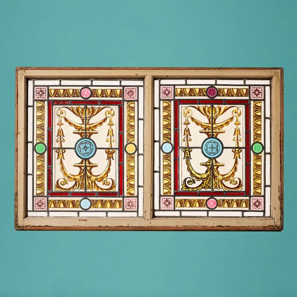 Colourful Antique Stained Glass Double Window