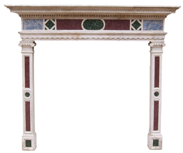 English Renaissance Revival Stone and Porphyry Fireplace