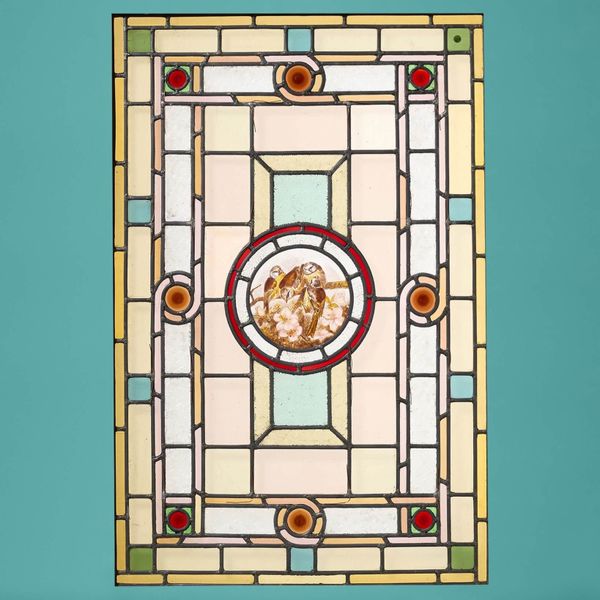 Antique Art Nouveau 19th Century Stained Glass Panel