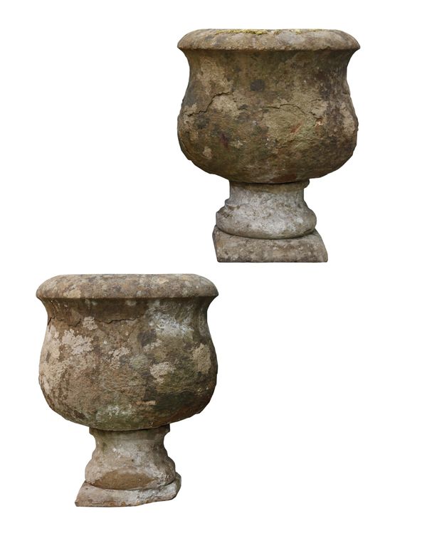 Pair of 19th Century Limestone Antique Garden Planters