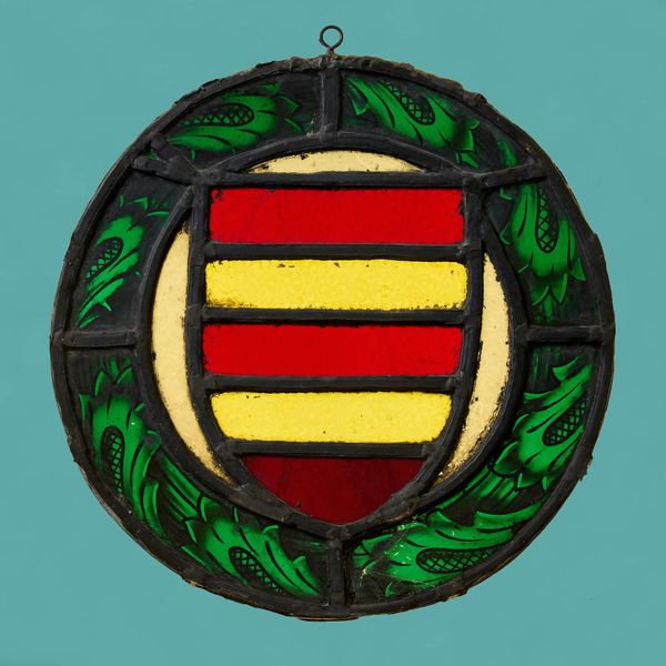 19th Century Stained Glass Red and Yellow Armorial Shield Roundel