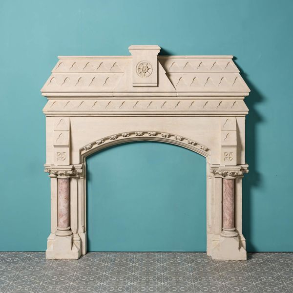 Gothic Revival Limestone Fireplace in the Manner of Pugin