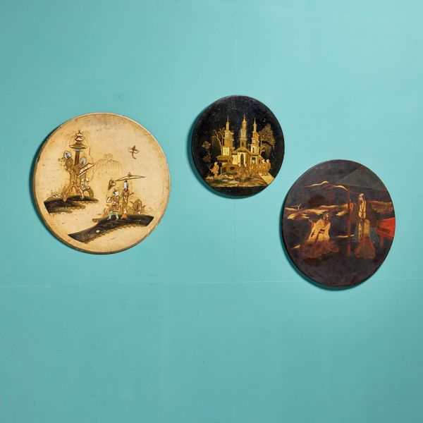 Set of 3 Decorative Round Chinoiserie Wall Hangings