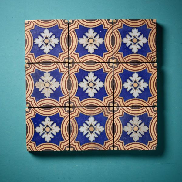 Set of 9 Encaustic Floral Patterned Tiles by Minton & Co