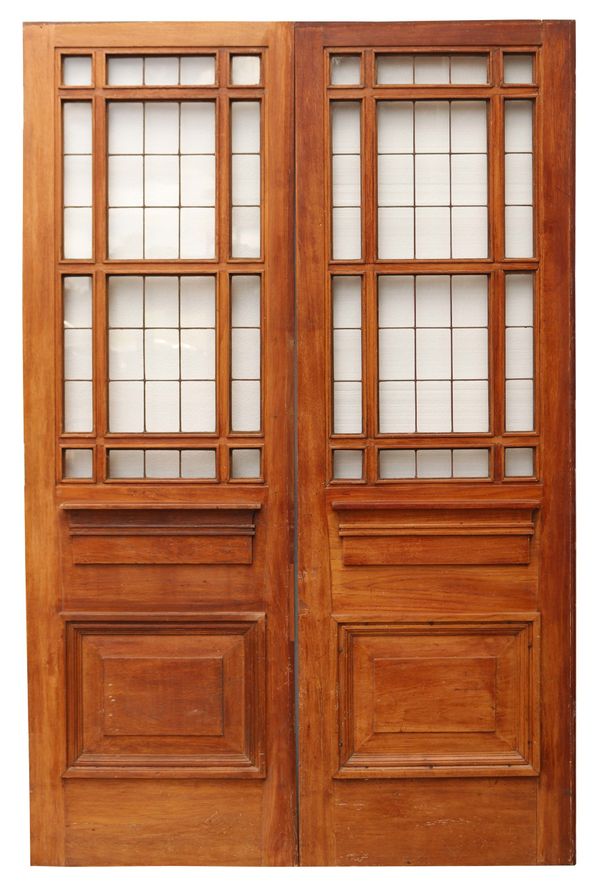 Set of Antique Teak Copper Light Doors