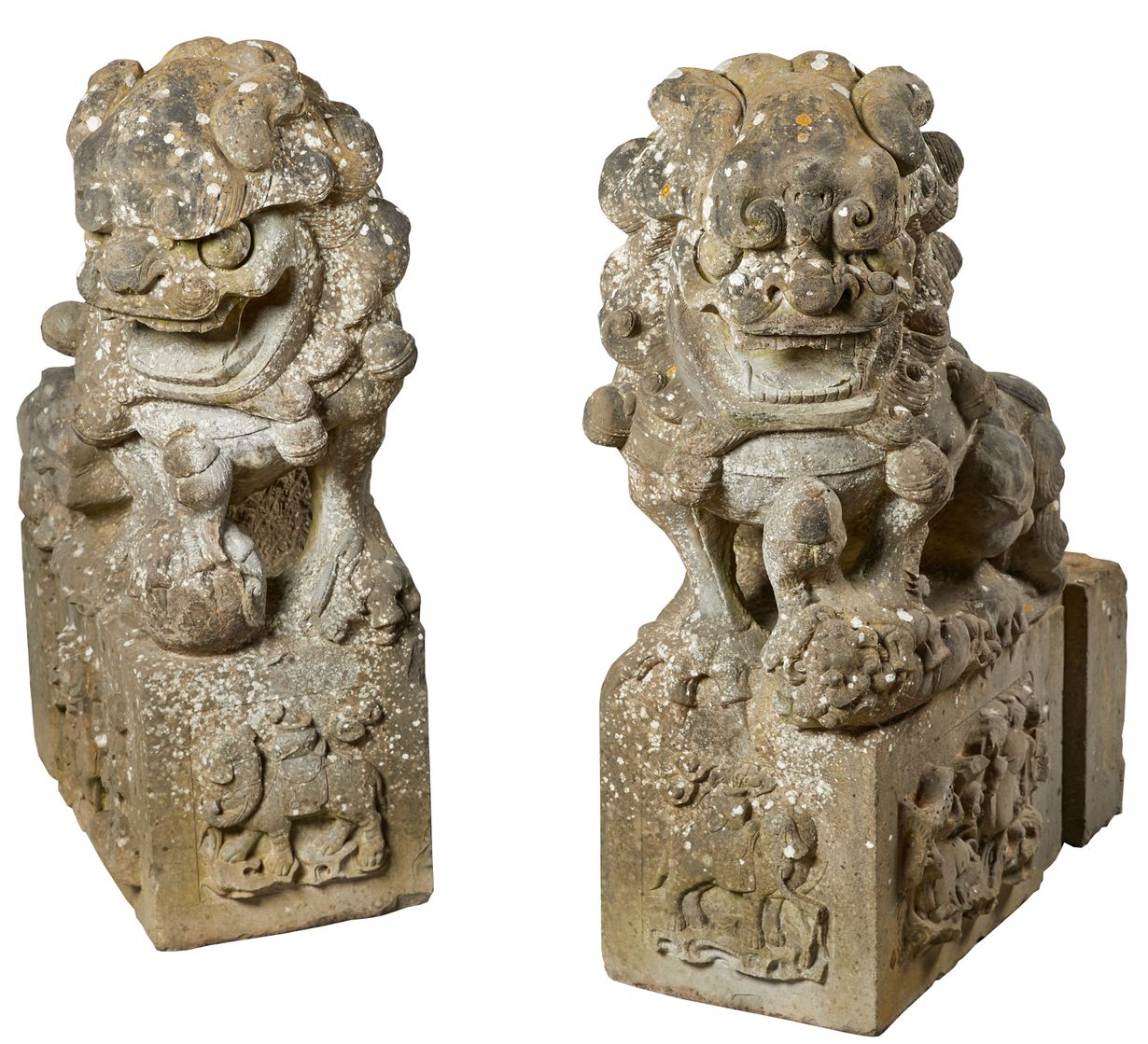 Pair of Carved Stone Chinese Foo Dog Statues