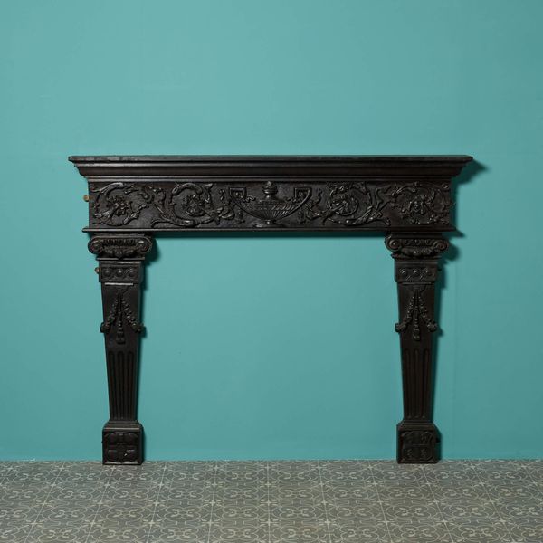 English Carved Oak Tudor Style Fireplace