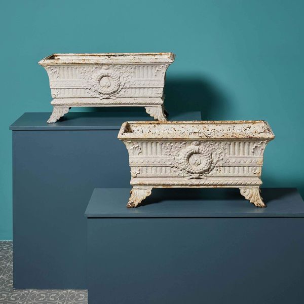 Two Antique Cast Iron Trough Planters