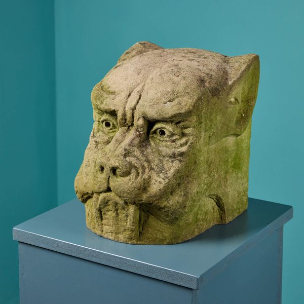 Carved Stone Dog Head Gargoyle Statue