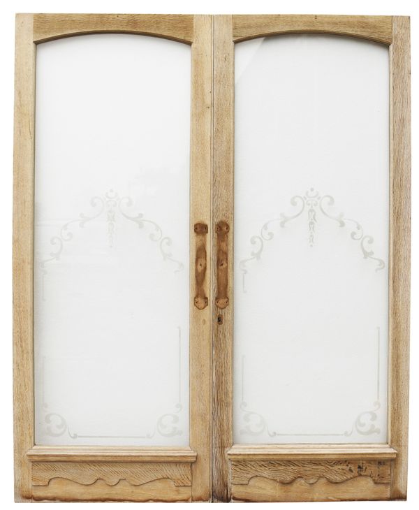 A Set of Reclaimed Oak Doors with Etched Glass