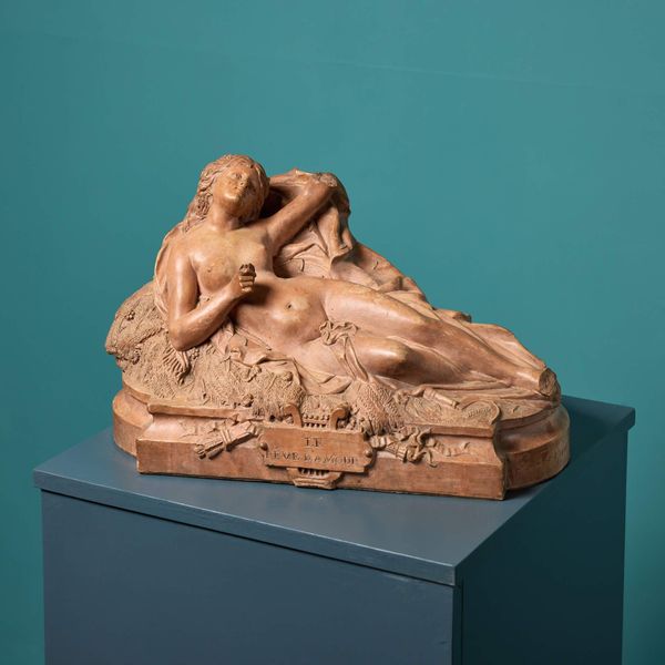 French Terracotta Reclining Lady Sculpture