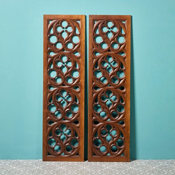 Two Ecclesiastical Style Antique Carved Oak Panels