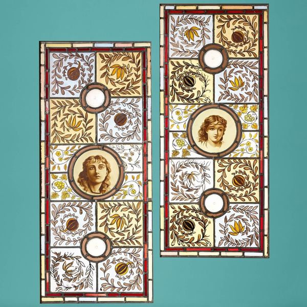 Large Pair of Arts & Crafts Style Stained Glass Panels