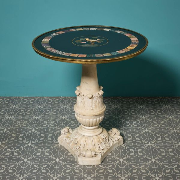 Antique Italian Pietra Dura Table Top on a Carved Marble Base