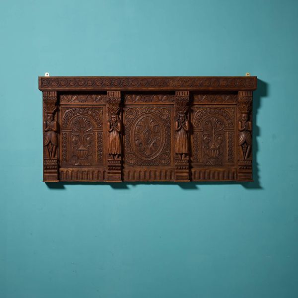 Victorian Tudor Revival Carved Oak Wall Panel