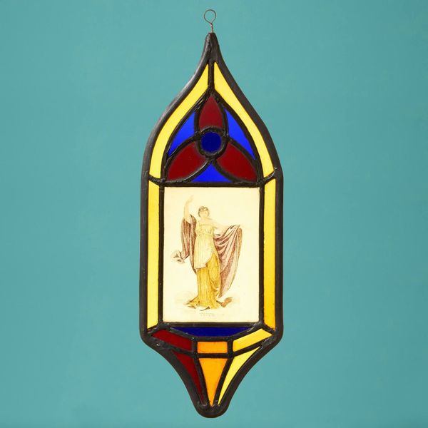 Small Neoclassical Stained Glass Window Hanging