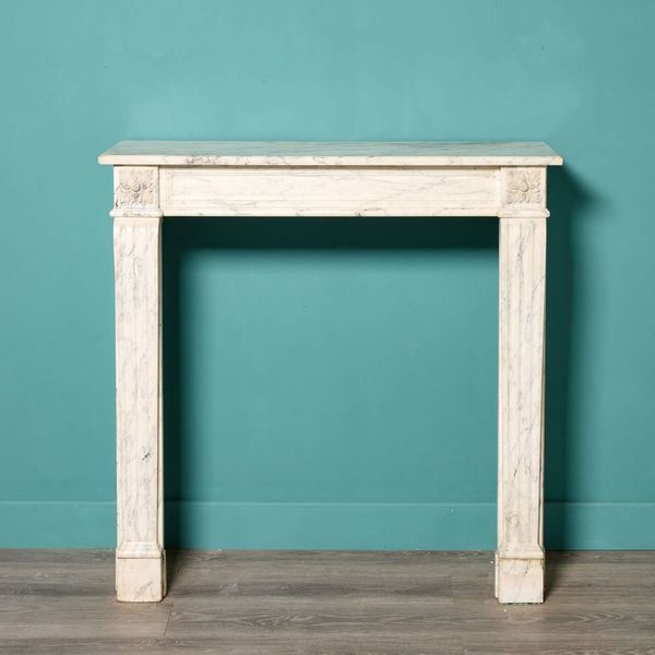 Compact Antique Louis XVI Carrara Marble Fireplace