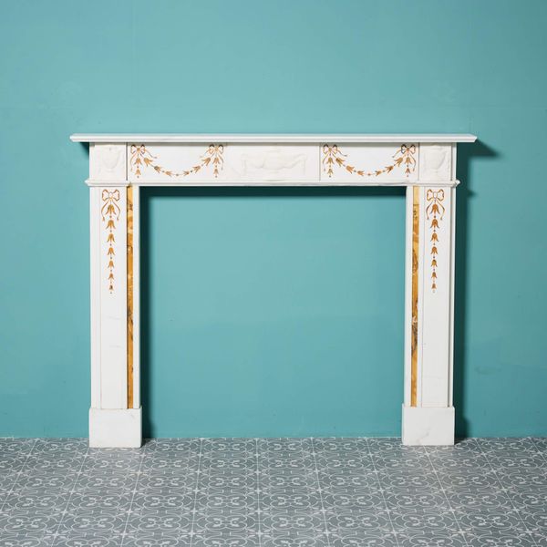 Antique English White & Sienna Marble Fireplace