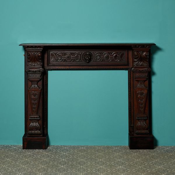 Large Antique Jacobean Dark Oak Fireplace