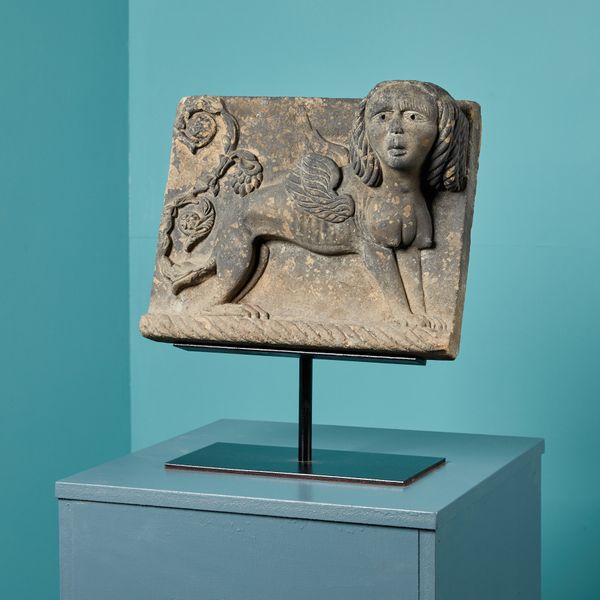 Antique Carved Stone Plaque with Sphinx