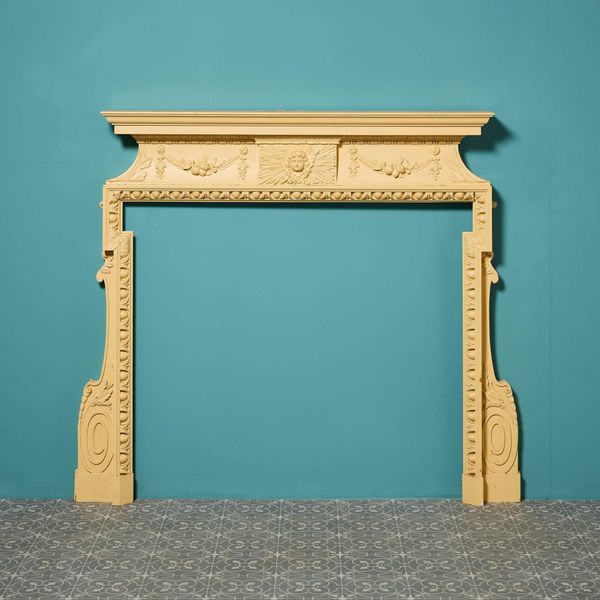 Antique English Georgian Style Painted Dog Leg Fireplace