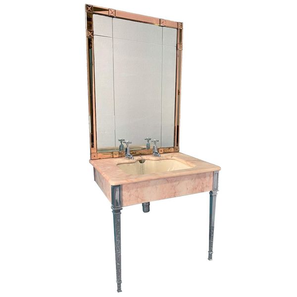 Art Deco Style Marble Bathroom Sink with Mirror