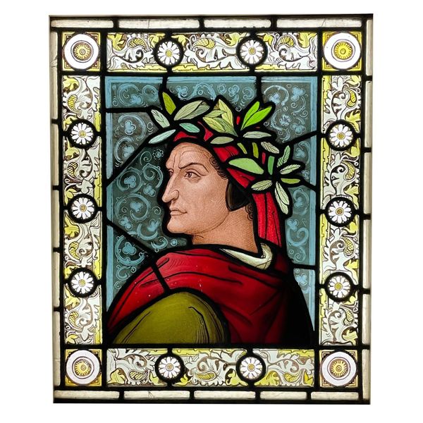 Antique Stained Glass Window Depicting Dante