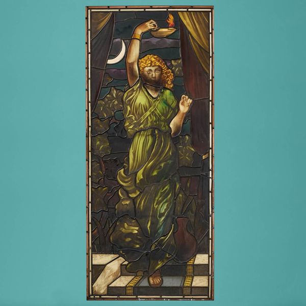 Large Antique Stained Glass Panel Depicting the Goodess Nyx