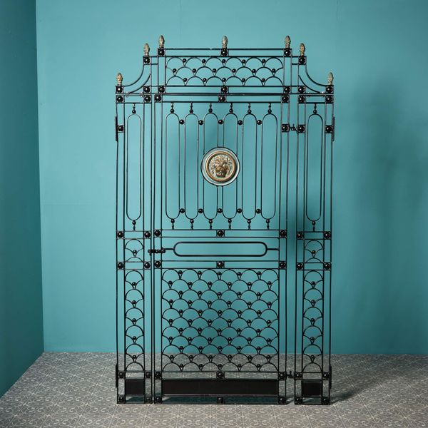 Reclaimed Tall Wrought Iron Gate with Frame & Lions