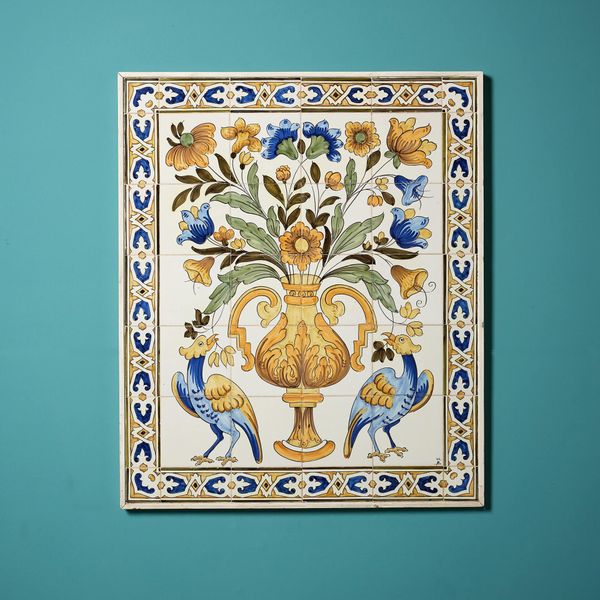 Reclaimed Italianate Floral Framed Tiled Panel