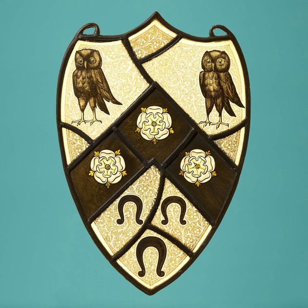 Antique Stained Glass Shield with Owls