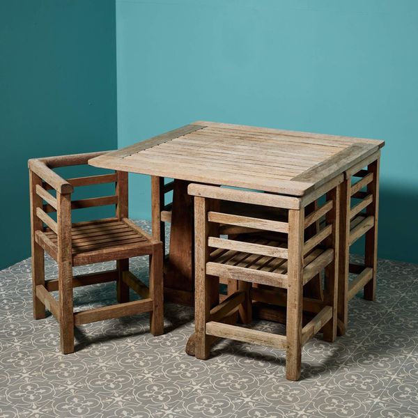 0_37045-4 Teak Garden Shipbreaker Table & Chairs Attributed to Heals