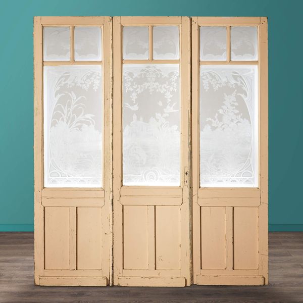 Set of 3 Tall Antique Acid Etched Glazed Doors