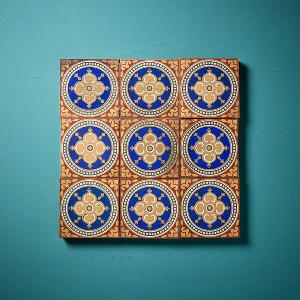 Set of 9 Antique Maw & Co Encaustic Tiles