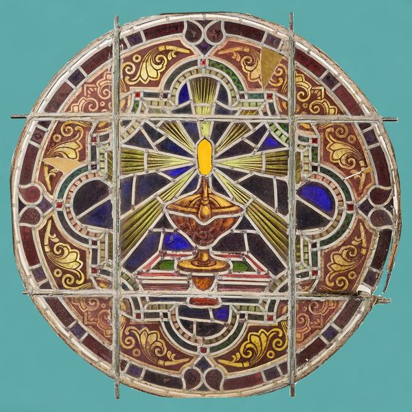 Large Antique Ecclesiastical Roundel Stained Glass Panel