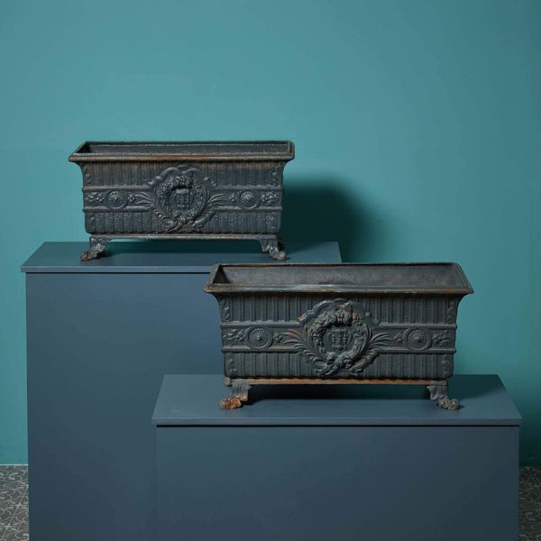 Pair of Antique Cast Iron Trough Planters