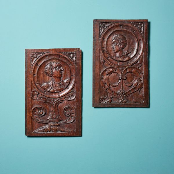 Pair of 16th Century Carved Oak Romayne-Type Panels