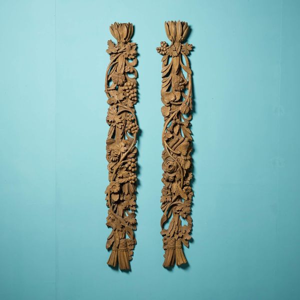 Pair of Antique Carved Oak Foliage Wall Hangings