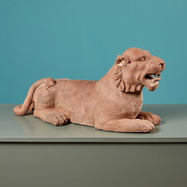 Antique Terracotta Lioness Sculpture